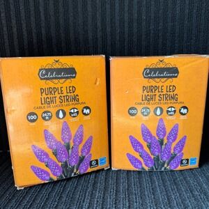 Celebrations Purple LED Light String 100 Bulbs C6 Halloween Indoor Outdoor 2 pk